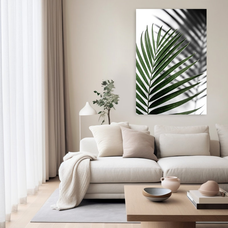 Vibrant Green Palm Leaf Abstract Contemporary Minimalist Palm Nature Plant Wall Art Print 1 Piece Wrapped Canvas Wall Art