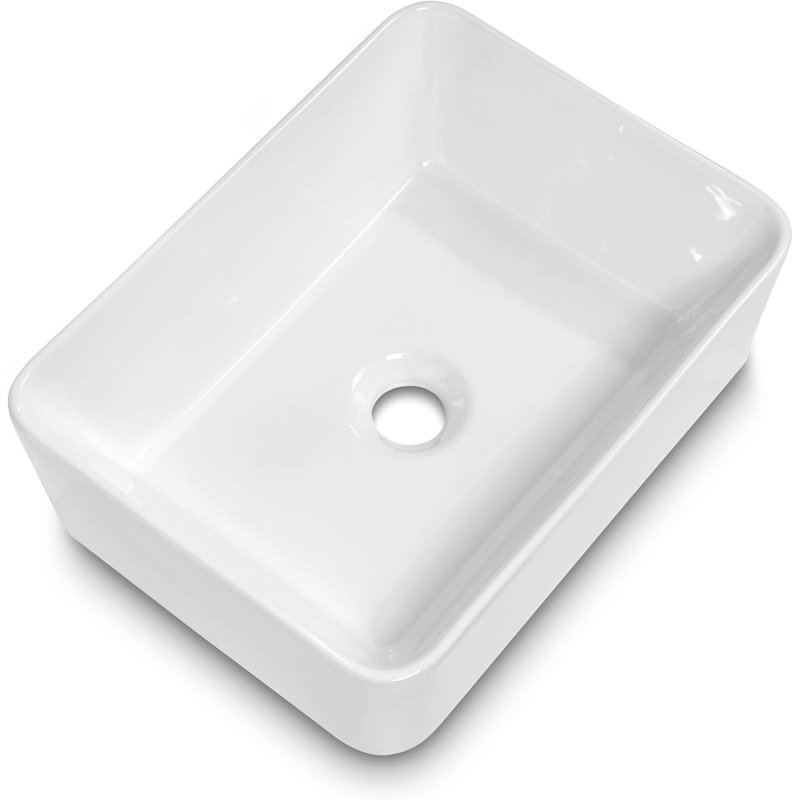 Lavabo vasque rectangulaire moderne en céramique pour meuble-lavabo, installation au-dessus du comptoir, durable et facile à installer