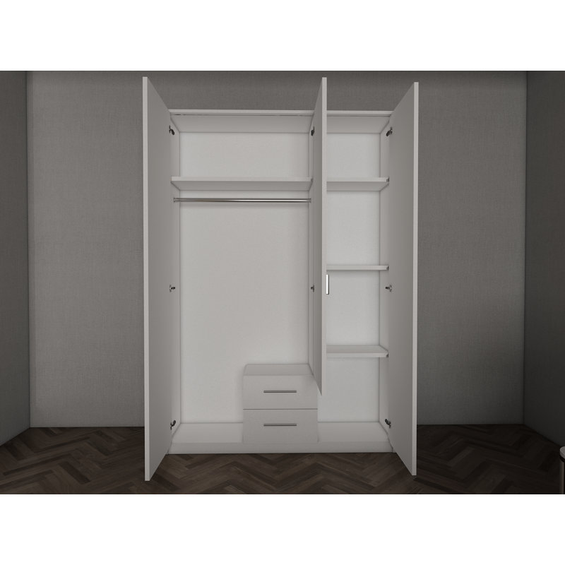 Pamel 3 Door Manufactured Wood Wardrobe, 199 H x 135 W x 58 D cm, Blue