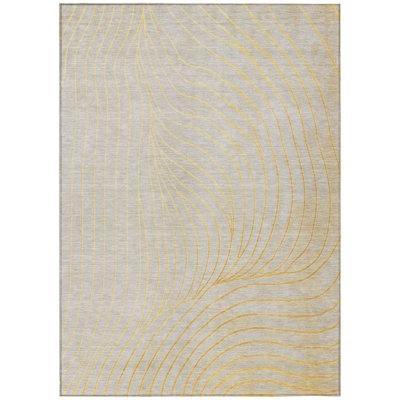Machine Washable Indoor/Outdoor Xhevrie Gold Rug