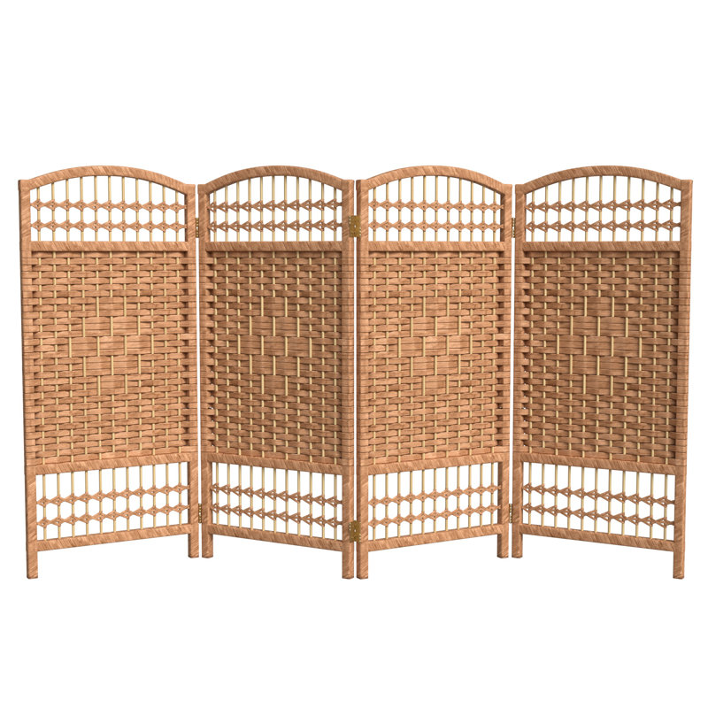 Short Fiber Weave Folding Screen, 4, Natural, 35.5"H
