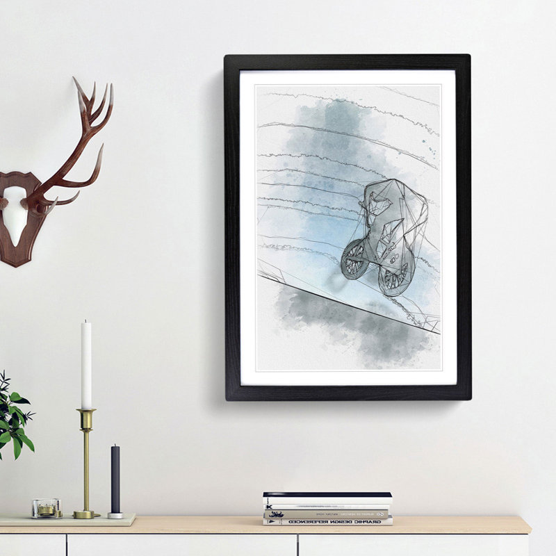 BMX Jump in Abstract - Picture Frame Graphic Art Print, 36cm H x 27cm W x 2cm D, Black Framed