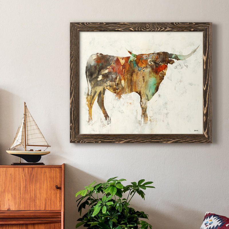 Long Horn - Reproduction d'art sur toile encadrée, H 24 po x l 18 po x P 1,5 po, Encadré de bois de noyer