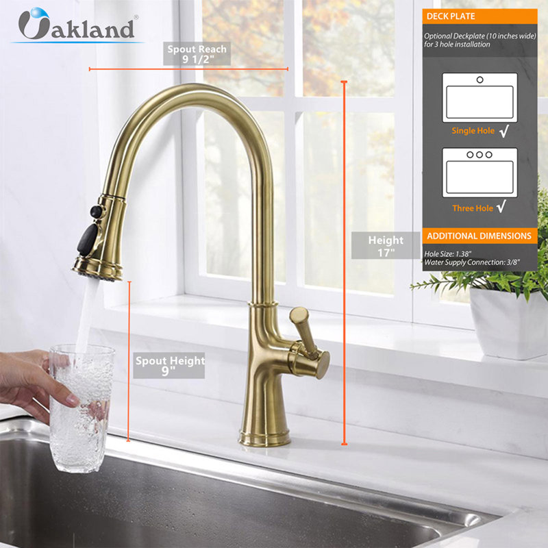 Pull Down Kitchen Faucet, Satin Gold