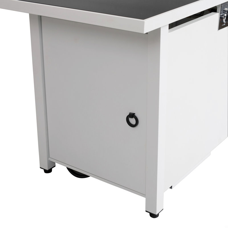 Steel Outdoor Fire Pit Table With Lid, White, 11" H x 43" W x 22" D