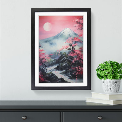 Japanese Mountains Abstract - Single Picture Frame Print on Wood