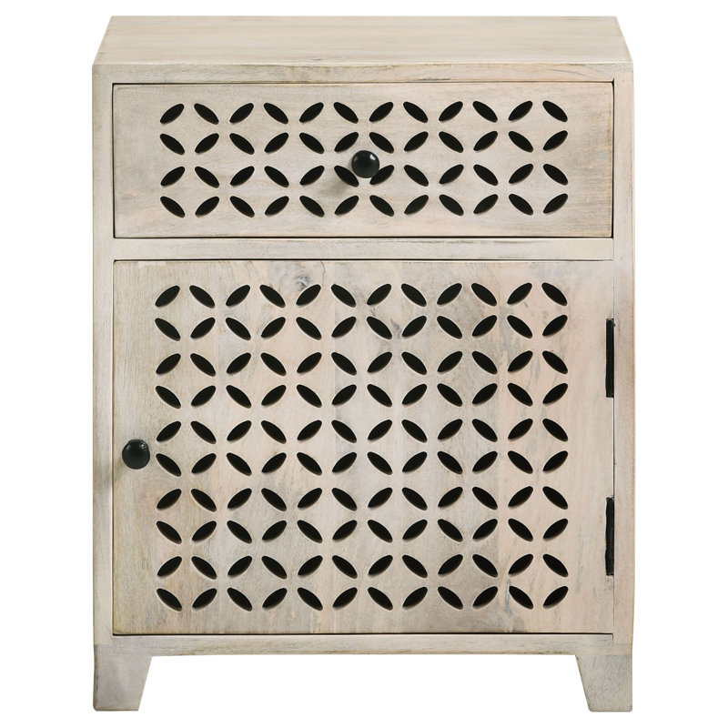 Annajulia 1-drawer Trellis Pattern Storage Cabinet White Washed