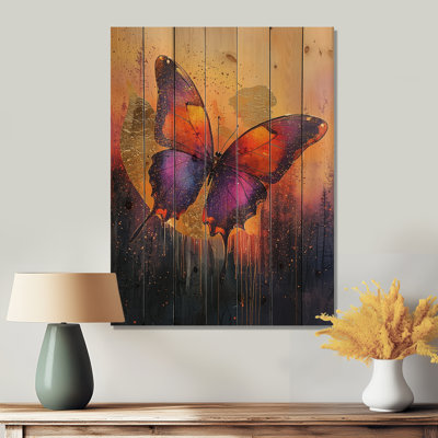 Lavender Echoes Of The Butterfly I - Butterfly Animal Wood Print - On Natural Pine Wood