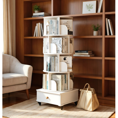 Rotating Bookshelf, 360 Display Corner Bookshelf for Small Space, 6 Tier Bookcase Storage Rack with Wheels, Wood Narrow Organizer for Bedroom, Living Room, Study Room (Brown)