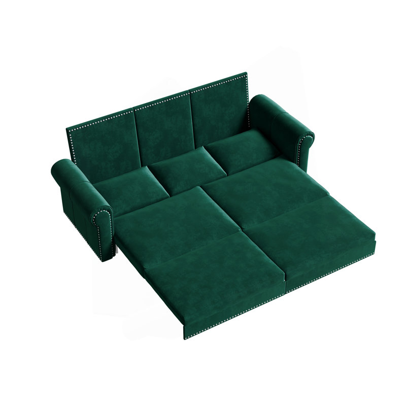 Canapé-lit Chesterfield, canapé-lit gigogne 93,7 po avec garniture cloutée, Vert