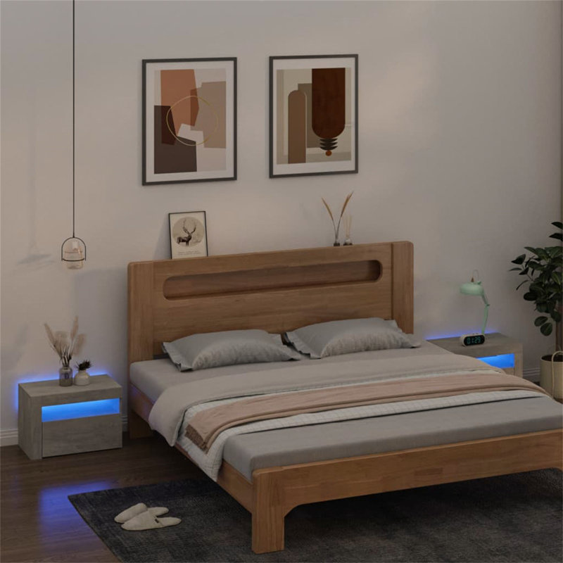 Aamirah 60cm W Manufactured Wood Bedside Table, Concrete Grey