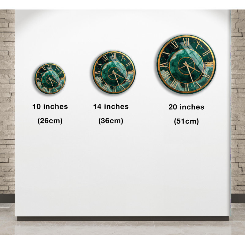Horloge murale en verre trempé vert doré, design inspiré du marbre, décoration intérieure élégante, horloge moderne