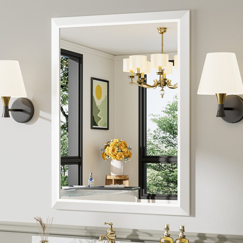 Miroirs de salle de bain modernes et contemporains en métal biseauté rectangulaire / carré avec verre trempé HD, Blanc