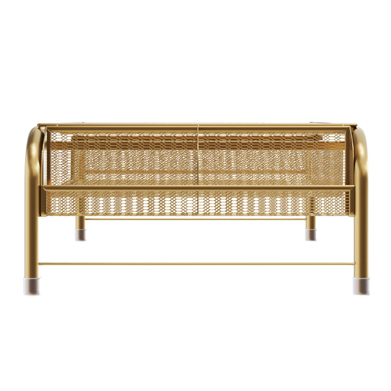 Gold Mesh Metal Desktop Monitor Stand Riser with Drawer