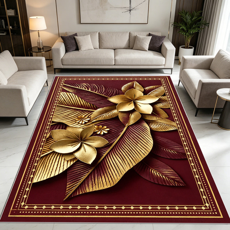 1PC Vintage Gold 3D Embossed Tropical Floral Leaf Pattern area rugs for Living Room, Soft, All seasons, Easy-maintain, Washable Indoor mat, Farmhouse suitable for for dining room, bedroom, entryway...
