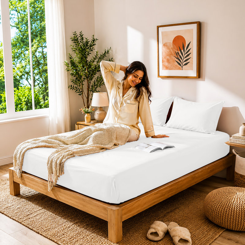 40cm Extra Deep Fitted Sheet - Luxury Microfiber Deep Pocket Bed Sheet Secure Fit, Single (91x190cm), White