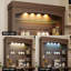 Armoire-bar 72 po avec lumières DEL, portes en verre, tablettes réglables, support à micro-ondes et buffet de rangement garde-manger