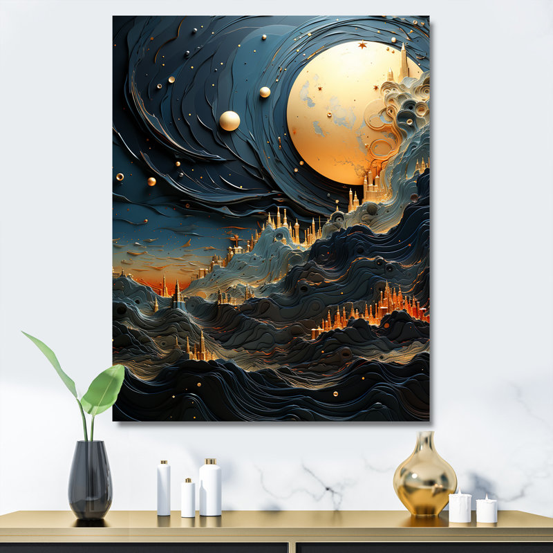 Orbite bleue et bleue sur la planète, Toile tendue, H 32 po x l 24 po x P 1 po