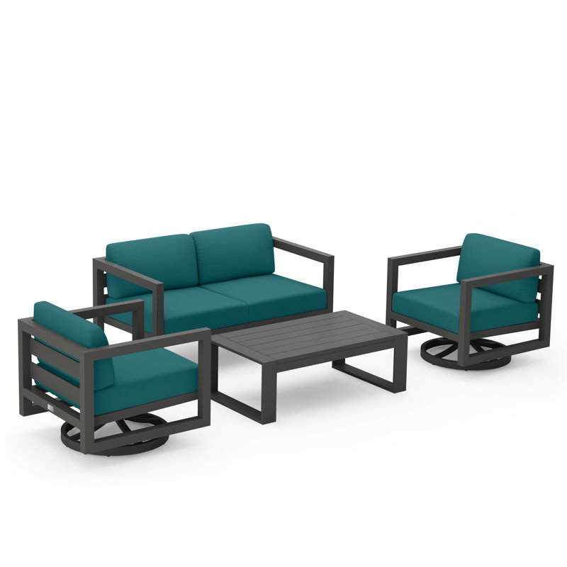 Avion 4 Piece Loveseat Set With Swivel, Canvas Charcoal Sunbrella® Canvas, Slate