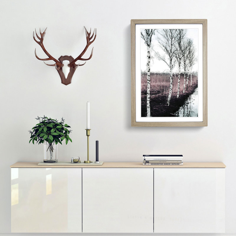 Row of Birch Trees - Picture Frame Painting Print, 60cm H x 40cm W x 2cm D, Oak