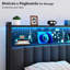 Queen Size Headboard, Adjustable Upholstered Headboard With 2 Tier Shelves And Pegboard With Charging Stations And LED Lights, Modern Bed Headboard With Storage Linen And Dark Grey-284266784-284266791
