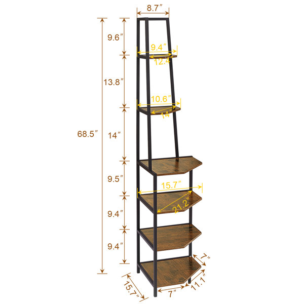 Kechi Corner Shelf Corner Bookcase with 5 Tier Storage Shelves for Bedroom, Living Room Latitude Run Color: Rustic Brown