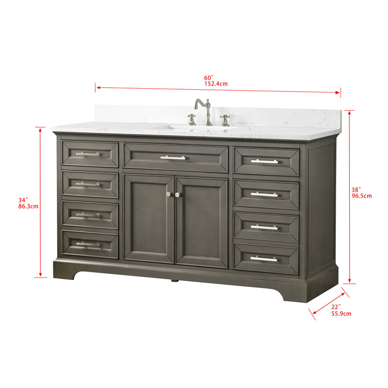 Thompson 60" W Single Bathroom Vanity, Silver Gray/Brushed Nickel
