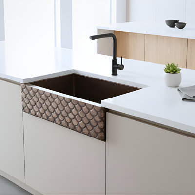 Ambiente 33x22" Farmhouse Apron Front Copper Kitchen Sink – Single Bowl, Drop-In, Hammered Bronze Finish