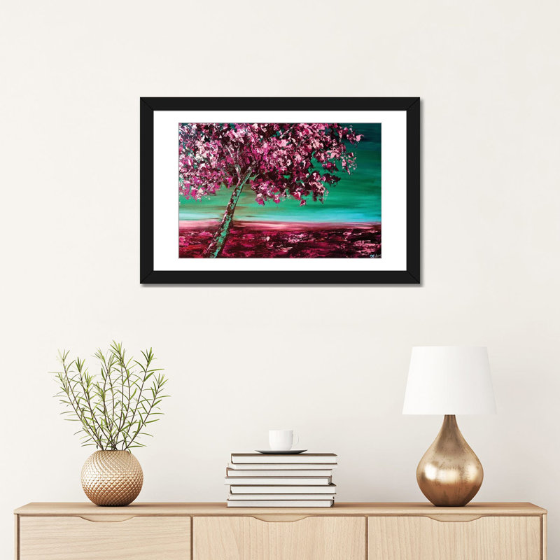 «Swiger Under the Cherry Tree», reproduction sur toile, H 16 po x l 24 po x P 1 po, Papier d'art encadré noir, Blanc
