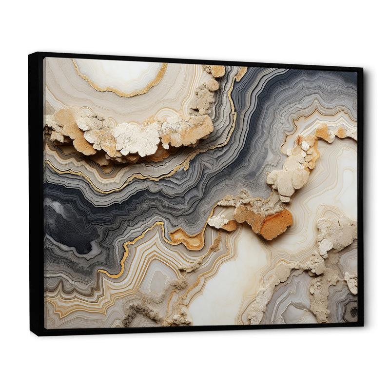 Gris et orange, minimalisme sur pierre - art mural en pierre, Cadre flottant noir, H 34 po x l 44 po x P 1,5 po