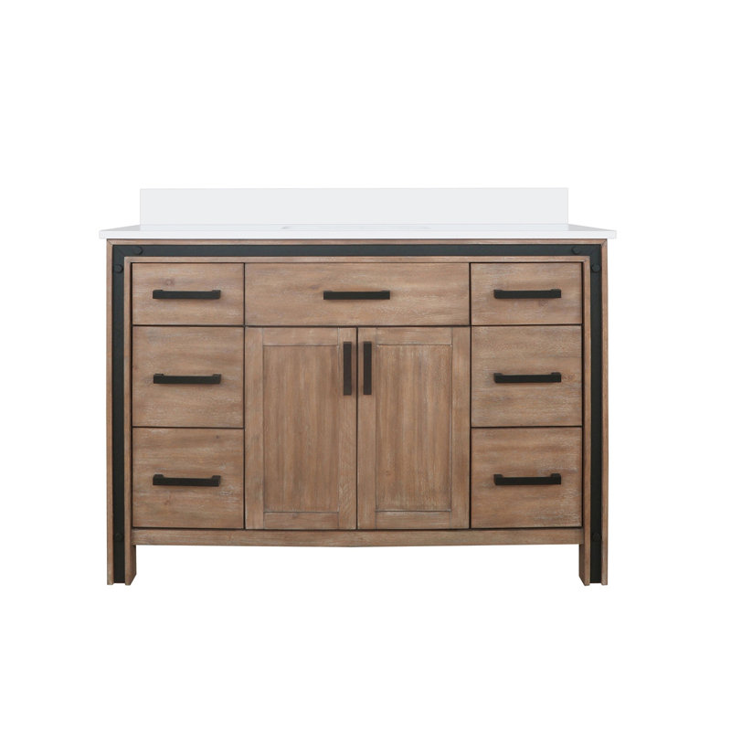 Meuble-lavabo avec comptoir en quartz blanc, Bois de grange