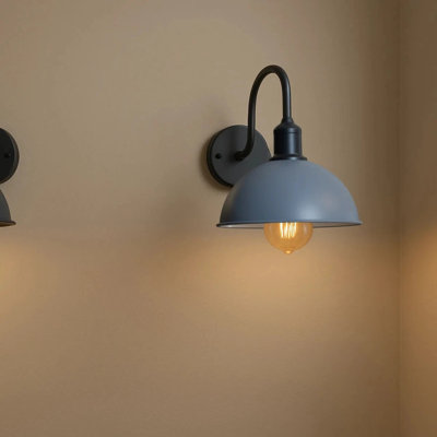 Modern Industrial Vintage Dome Wall Sconce – Fixed Curved Arm Metal Light for Bedroom, Hallway, Living Room, and Office.