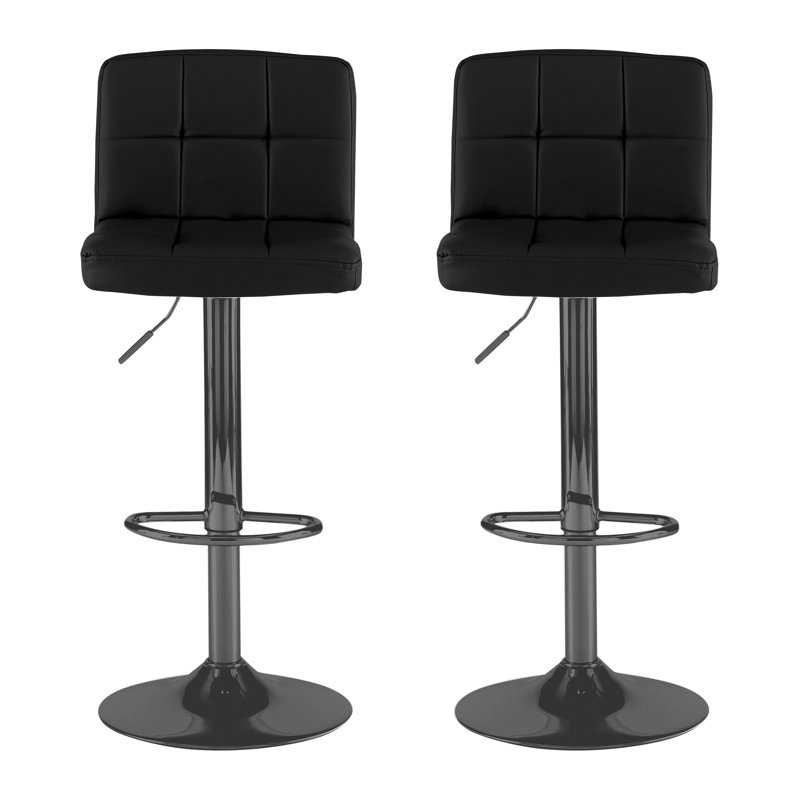 Shayna Swivel Upholstered Adjustable Height Bar Stool, Black, Black