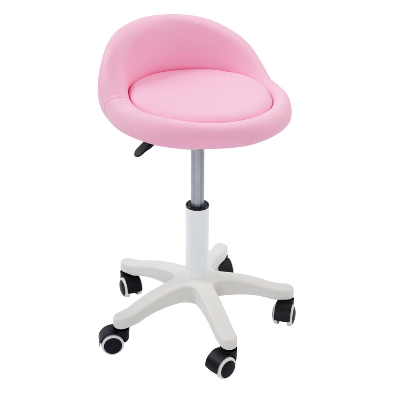 Adjustable Rolling Office Stool, Pink