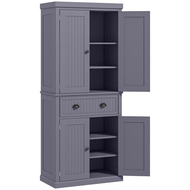 Armoire de cuisine 72 po, grande armoire de rangement autoportante, armoire de cuisine traditionnelle avec 4 portes, tiroir et 3 tablettes réglables pour la salle à manger, bleu marine