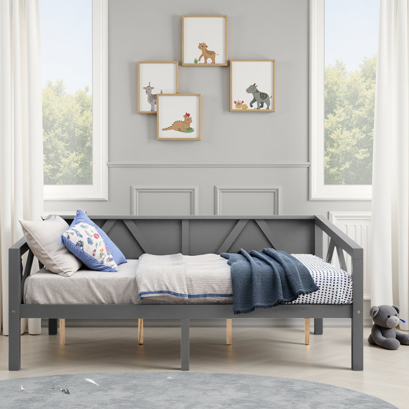 Versatile Solid Wood Daybed Sofa Bed – Storage Guest Bed, Modern Design, 600lb Weight Capacity, No Box Spring Needed, Gray