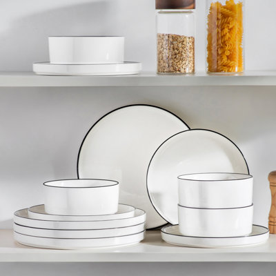Service de table 12 pièces en porcelaine blanche moderne de qualité supérieure, service pour 4
