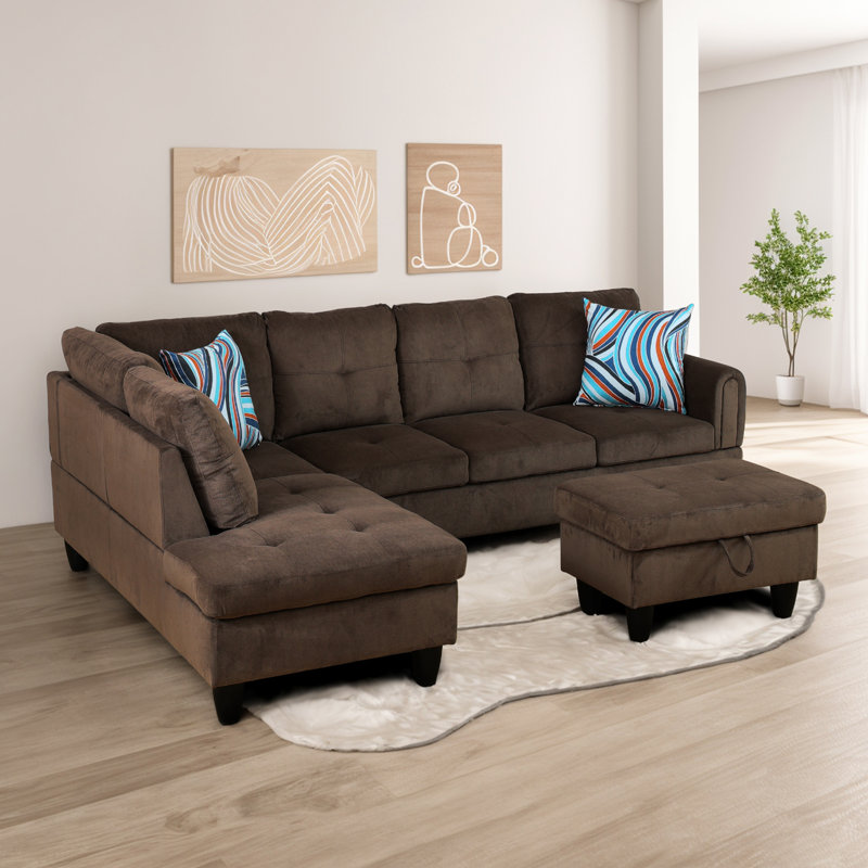Adalmiina Upholstered Sectional, Brown, Right Hand Facing