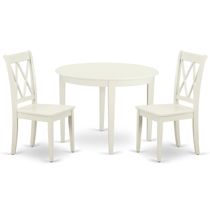 3 Piece Dining Room Furniture Set Contains a Round Dining Table and 2 Wood Seat Chairs, 42x42 Inch, Linen White, No