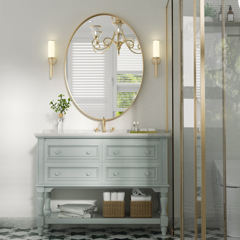 Hun Oval Vanity Mirror Wall Mounted Mirror Ideal for Bedroom, Entryway, Living Room, Gold, 36" x 24"