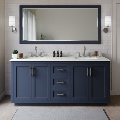 Meuble-lavabo double autoportant 72 po avec plateau en quartz Miranda
