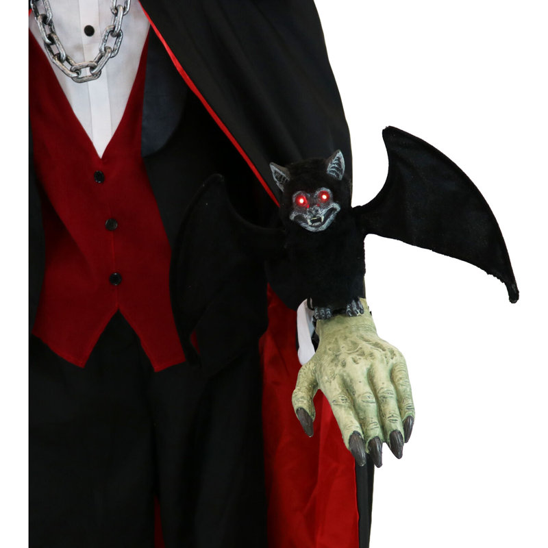 Vampires Haunted Hill Farm  5.5-Ft. Tall Vampire Host, Motion-Activated Talking Halloween Animatronic for Indoor or Covered Outdoor