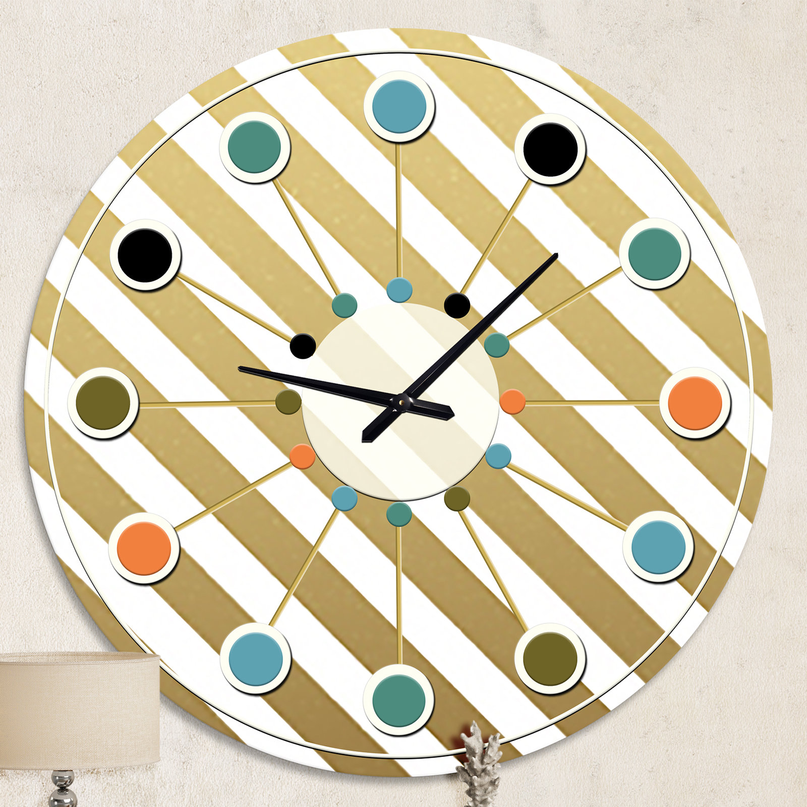 East Urban Home Gold Diagonal - Mid-Century Modern wall clock | Wayfair