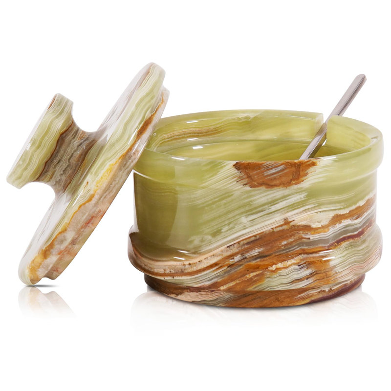 Salière en marbre avec couvercle, boîte à sel verte de 3,5 po, contenant à assaisonnement et pots à épices, support à sel en pierre pour comptoir, pot à épices