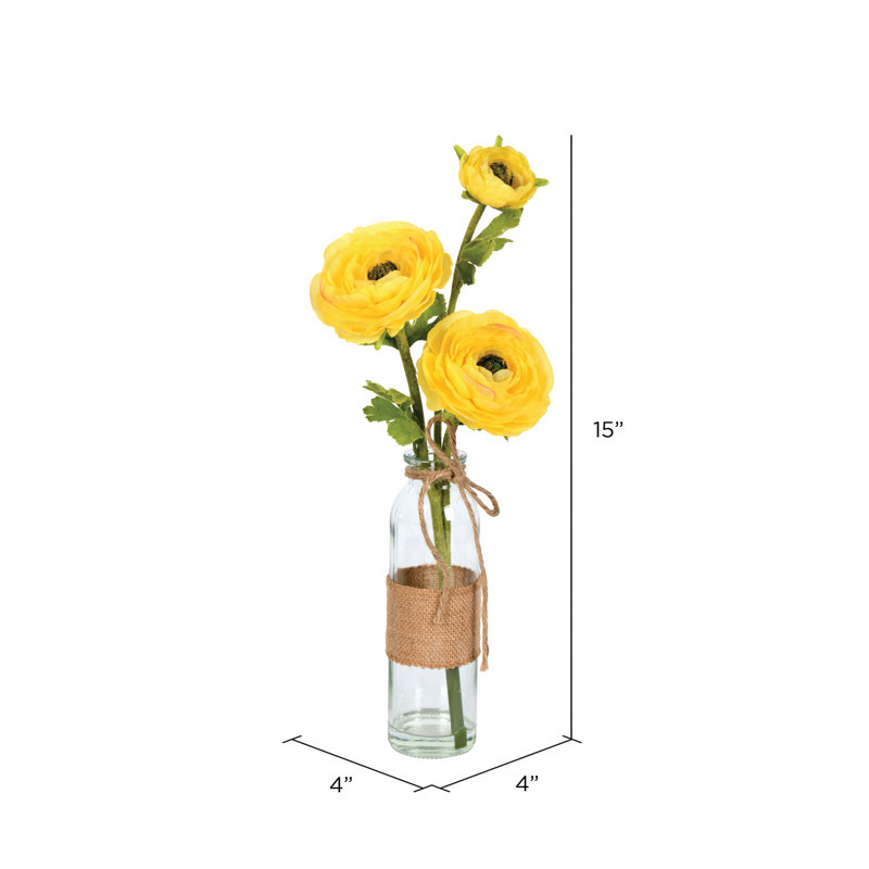 Camélia artificiel en verre 15 po, Jaune