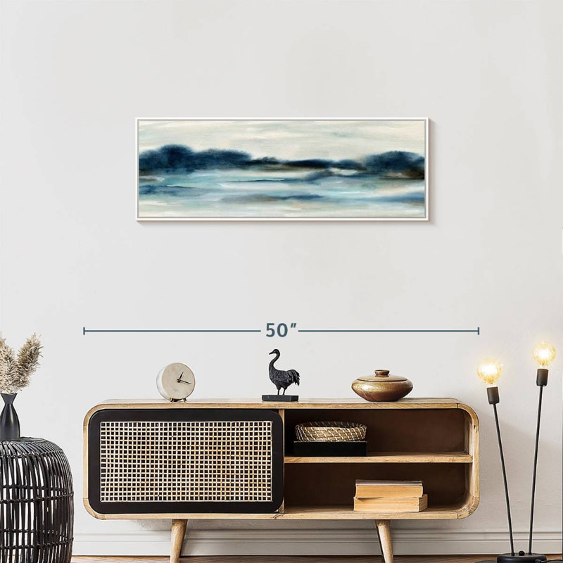 Vue panoramique sur la baie, Cadre flottant blanc, 37 po x 13 po