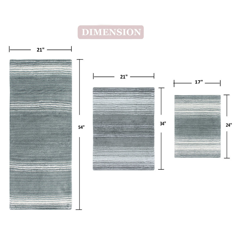 Alamanno 3 Piece Bath Rug Set, Gray