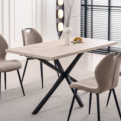 55.1" Rectangle Dining Table for 2 4, Small Mid Century Modern Kitchen Table with Metal Cross Legs for Apartment, Dining Room