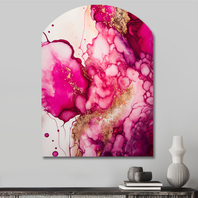 Serenity In Rasberry Blush V - Abstract Liquid Ink Arch Shape Assymterical Wall Art