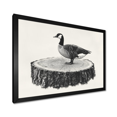 Oie monochrome au bord du lac en bois I - oie, art mural